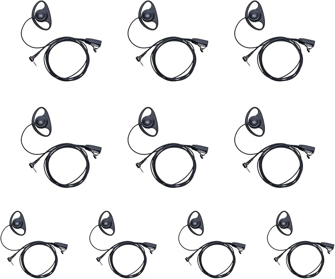 1 Pin 2.5mm Walkie Talkie Earpiece with Mic PTT D Shpae Compatible with Motorola Talkabout MH230R MR350R T200 T200TP T260 T260TP T460 T600 T800 MT350R Two Way Radio Accessories 10 Pack