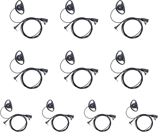 1 Pin 2.5mm Walkie Talkie Earpiece with Mic PTT D Shpae Compatible with Motorola Talkabout MH230R MR350R T200 T200TP T260 T260TP T460 T600 T800 MT350R Two Way Radio Accessories 10 Pack