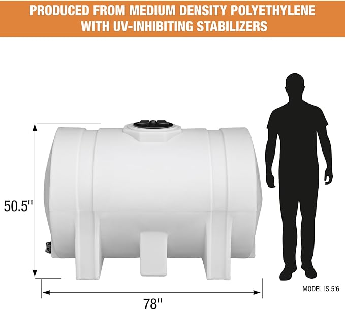 RomoTech 550 Gallon Polyethylene Storage Tank with Legs–Heavy-Duty Horizontal Water Storage Tank for Farms, Industrial or Chemical Use–UV-Resistant, Rustproof, BPA-Free Plastic Liquid Tank, 821242659