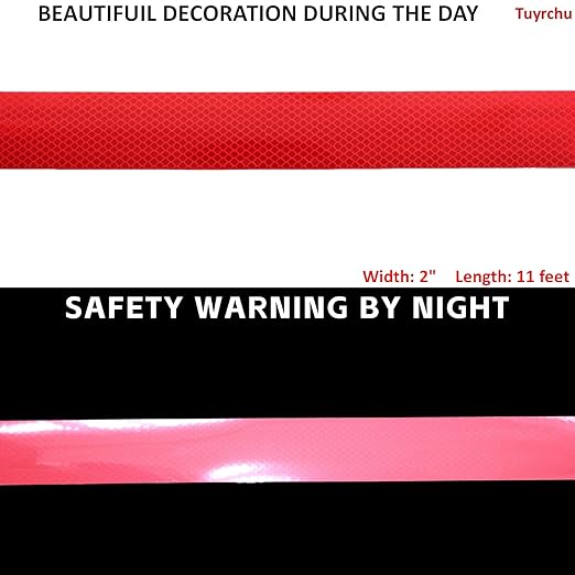 Non Fading Reflective Tape Red Outdoor Waterproof 2 inch, High Visibility Warning Industrial Marking Tape, Safety Stickers (11 feet)