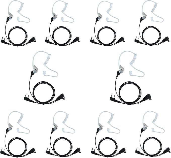Caroo Walkie Talkies Radio Earpiece for Kenwood 2 Pin Covert Acoustic Tube Headset for Baofeng UV-5R BF-888S BF-F8HP BF-F9 UV-82 UV-82HP Earpiece for Kenwood TK-2107 TK-3107 Two Way Radio,10 Pack