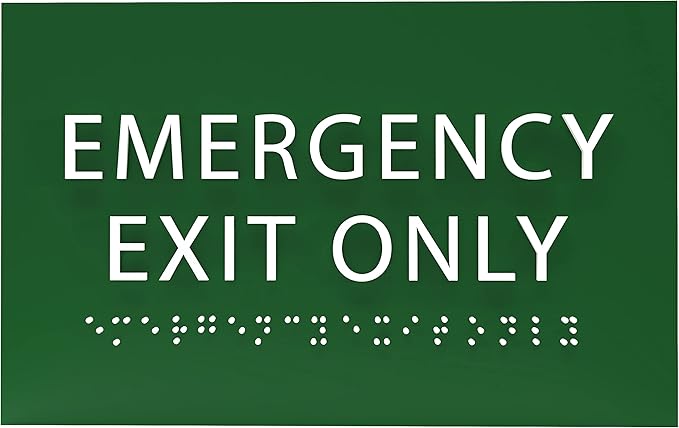 6" X4" Emergency Exit Only Sign - ADA Compliant Tactile Graphics Grade 2 Braille Text Prohibition Sign | Wall Mount Plastic Emergency Safety Restriction Sign for Business & Office