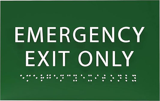 6" X4" Emergency Exit Only Sign - ADA Compliant Tactile Graphics Grade 2 Braille Text Prohibition Sign | Wall Mount Plastic Emergency Safety Restriction Sign for Business & Office