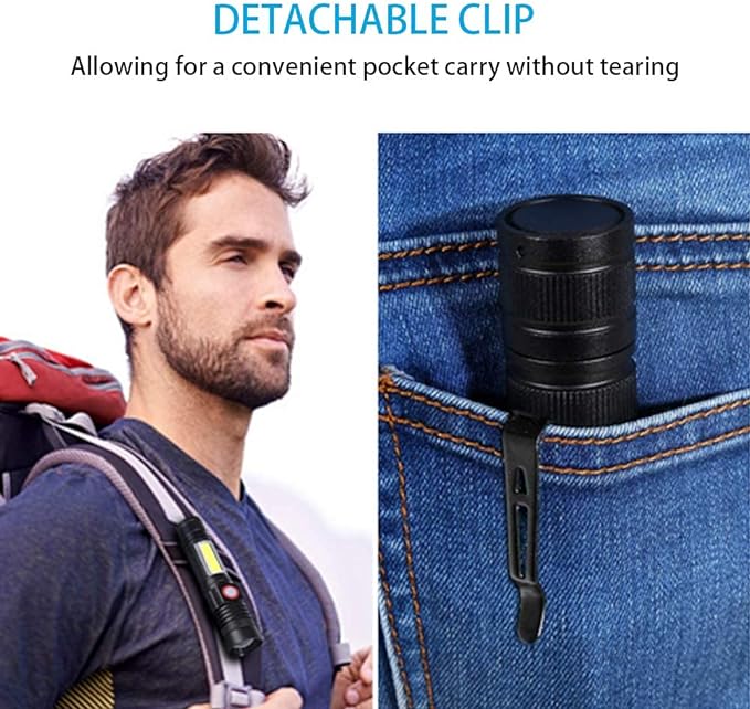 Hoxida Flashlight USB Rechargeable, Magnetic LED Flashlight, Super Bright LED Tactical Flashlight with Cob Sidelight, Waterproof, Zoomable Best Small LED Flashlight for Camping, Emergency Flashlights
