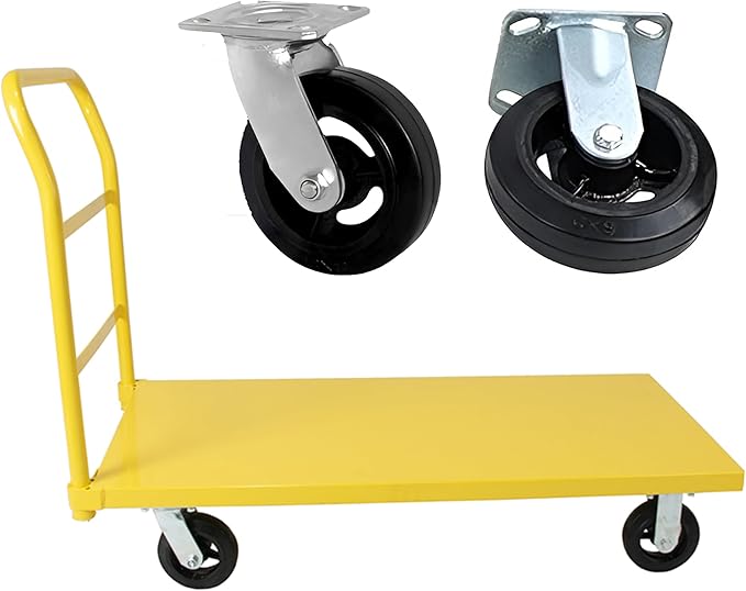 5Seconds Platform Cart Industrial Dolly Heavy Duty 48” X 24” Platform Hand Push Truck Commercial Cart Flatbed with 2000lb Capacity, Moving Cart 6” Swivel Wheels Flatbed cart, Yellow