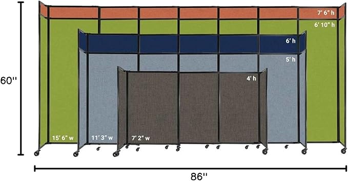 Versare Straightwall Sliding Portable Wall Partition | Freestanding Office Dividers | Locking Wheels | Temporary Room Separator | 7'2" Wide x 5' Tall Black SoundSorb Panels