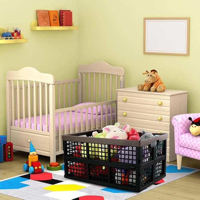 Morcte 3-Pack 42 L Plastic Collapsible Storage Crates, Stacking Folding Storage Basket