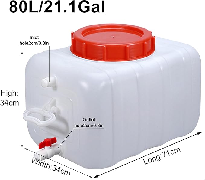 53 Gallon Water Storage Container with 3M Water Pipe, Portable Plastic Water Carrier Large Capacity Water Tank Thick Water Dispenser for Household Outdoor Camping RV Self-Driving(Size:80L/21.1Gallon)