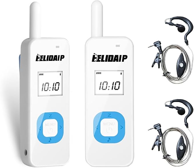 T-M1 Super Mini Walkie Talkies with Earpieces for Adults, Portable Two Way Radios, Rechargeable Walkie Talkies for Skiing, Hiking, Outdoor Sport, Restaurants,Hospital,Supermarket,White 2 Pack