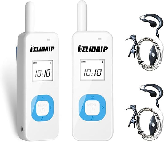 T-M1 Super Mini Walkie Talkies with Earpieces for Adults, Portable Two Way Radios, Rechargeable Walkie Talkies for Skiing, Hiking, Outdoor Sport, Restaurants,Hospital,Supermarket,White 2 Pack
