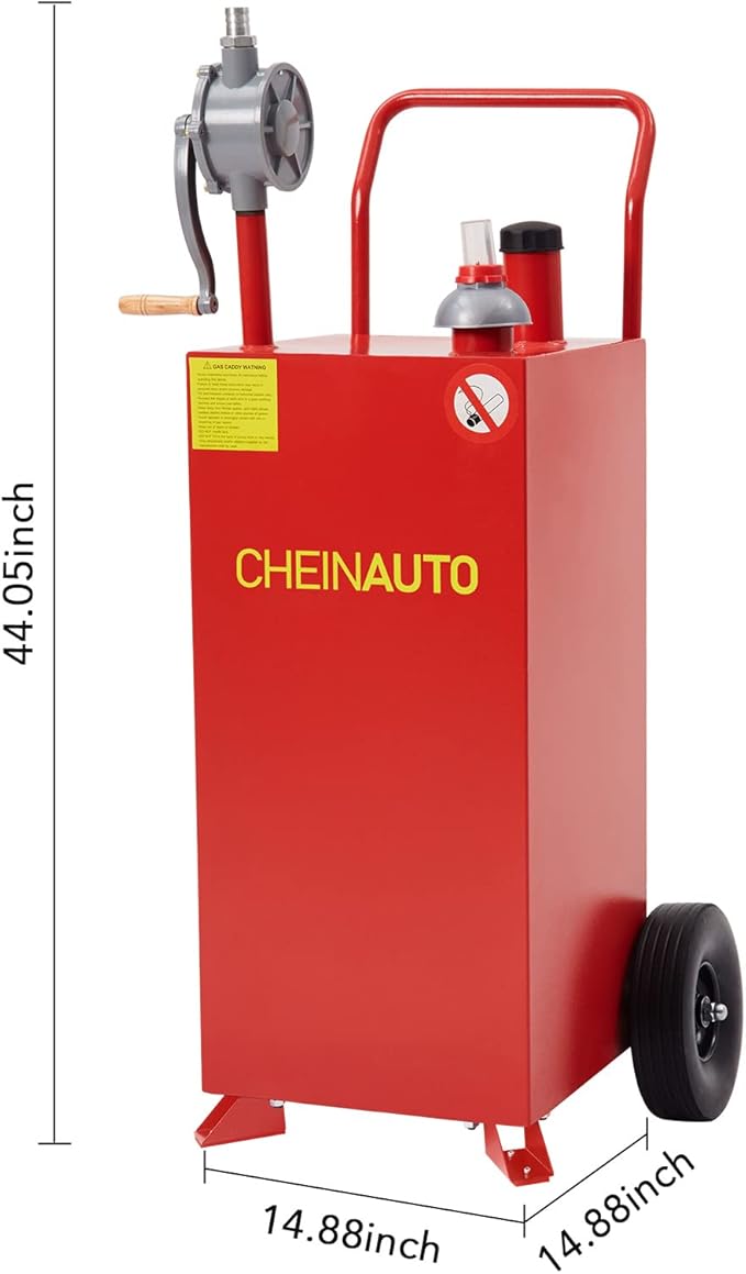 45 Gallon Fuel Caddy, Portable Gas & Diesel Storage Tank with Manual Pump, Fuel Caddy with 4 Wheels for Refueling Cars, Trucks, Lawn Mowers, ATVs, and Boats.