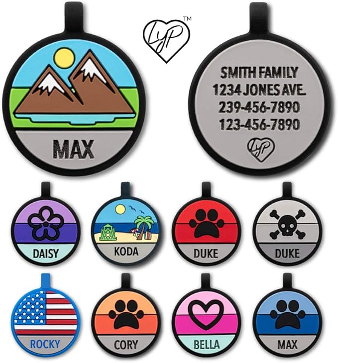 LYP Original Soundless Pet ID Tags | Custom Dog Tags Personalized for Pets | Durable Silicone Deep Engraved Dog Tag | No More Jingling | Mountain