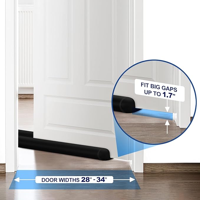 MAXTID Door Draft Stopper for Bottom of Doors Large Door Sweep Under Door Light Blocker Adjustable 34" Black