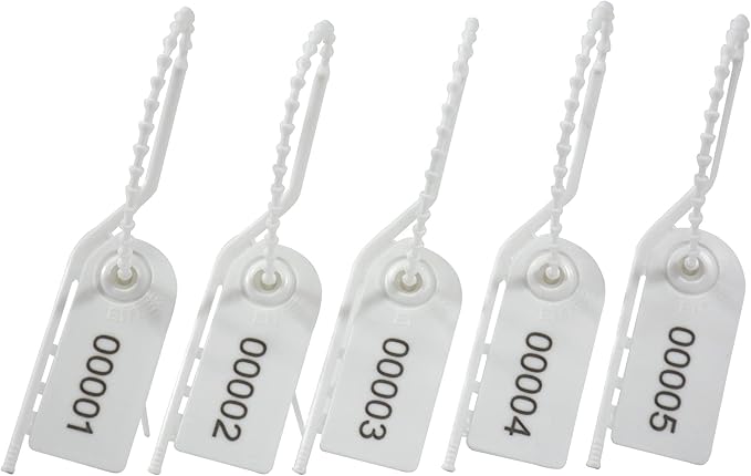 1000 Plastic Security Seals Secure Anti-Tamper Fire Extinguisher Tags Numbered Zip Ties Inspection Tags Breakable Label Tags Pull Tite Safey Tags for First Aid Kits, Clothes,Bags (White)