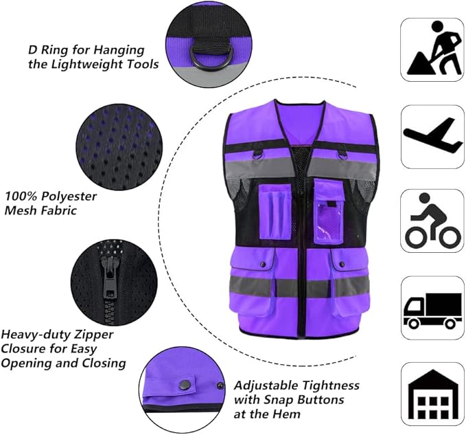 Safety Vest High Visibility Reflective Construction Vest for Men Women