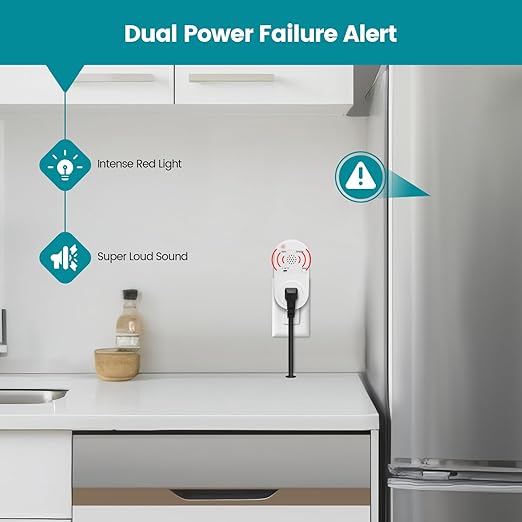 Briidea Power Failure Outage Alarm for Freezer, with LED Indicator Lights and 80-120dB Adjustable Alarm, Perfect for Monitoring Refrigerators, Freezers, and Sewage