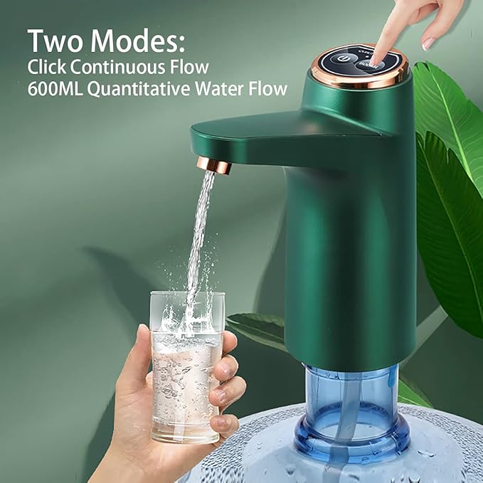5 Gallon Water Bottle Dispenser Pump System USB Charging Automatic Drinking Water Pump Portable Electric Water Dispenser (Green)