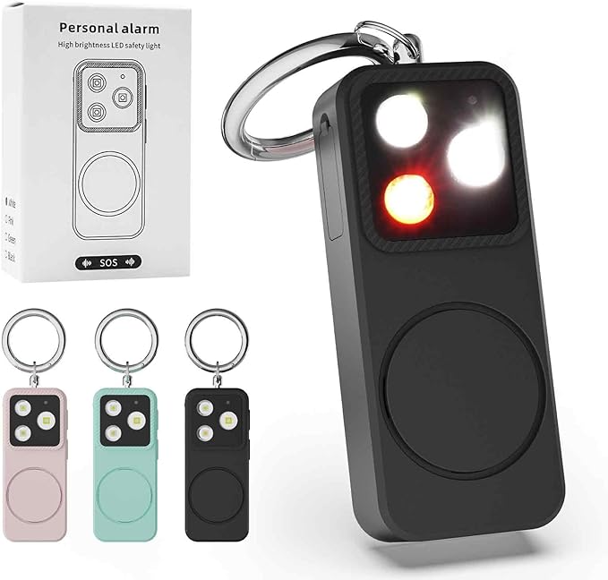 Personal Alarm Keychain for Women, Emergency Safety Device with LED Light, Reusable for Self Defense, Jogging & Travel Protection (Black)