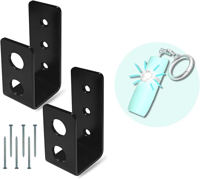 SecurityMan Door Barricade Brackets (Black) & Personal Alarm Keychain (Teal) – Heavy Duty 2x4 Door Security Brackets + 130dB Self-Defense Siren with SOS Light – Home & Personal Safety Kit
