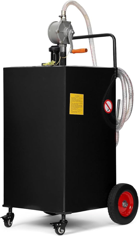 35 Gallon Fuel Caddy with Manual Pump, Heavy Duty Portable Gas & Diesel Transfer Tank on 4 Wheels, Spill-Proof Container for Truck, Tractor, Boat, ATV, Farm,Orange
