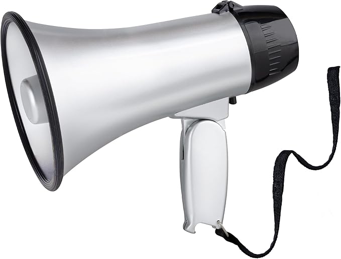 MyMealivos Portable Megaphone Bullhorn 20 Watt Power Megaphone Speaker Voice and Siren/Alarm Modes with Volume Control and Strap (Silver)…
