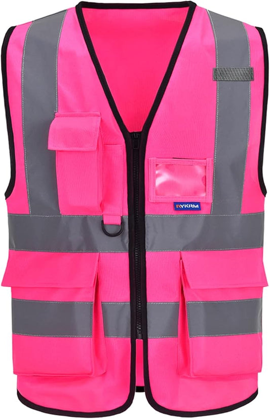6XL 7XL 8XL Pink Safety Vest with pocket, Pink 6XL-8XL
