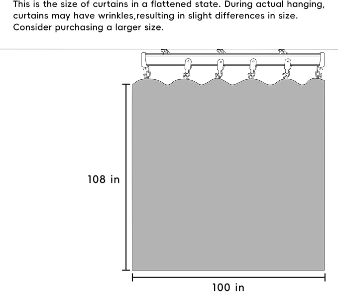 Room Divider Curtains Blackout Ceiling Track Curtain with Hook Wall Mount Sliding Door Curtains Ceiling Mount Extra Wide Curtain Wall Divider for Room Separation (Grey, W100 x H108 Inch)