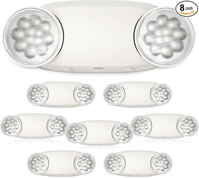FREELICHT 8 Pack Emergency Lights for Business, Hard Wired, LED Emergency Lights with Battery Backup, 2 Heads Adjustable Commercial Exit Lighting Fixtures, UL 924 Certified