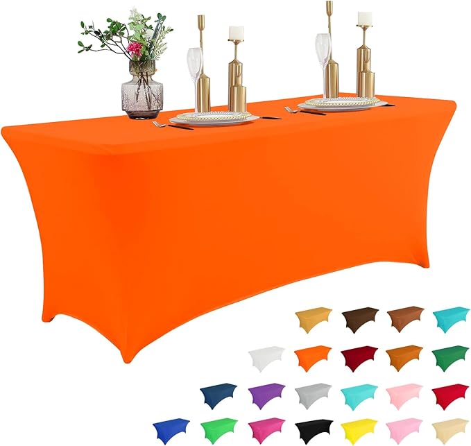 IVAPUPU 6FT Table Cloth for Rectangular Fitted Events Stretch Orange Table Covers Washable Cover Spandex Tablecloth Protector for Party, Wedding, Cocktail, Banquet, Festival
