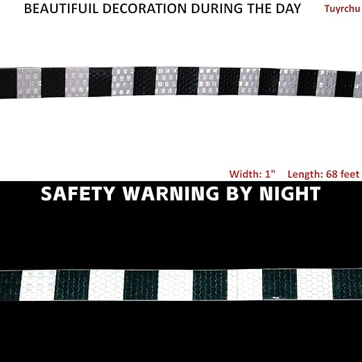 Black and White Reflective Tape 1 Inch x 68 Feet, Warning Conspicuity Reflector, Night Safety Sticker for Car Trailer