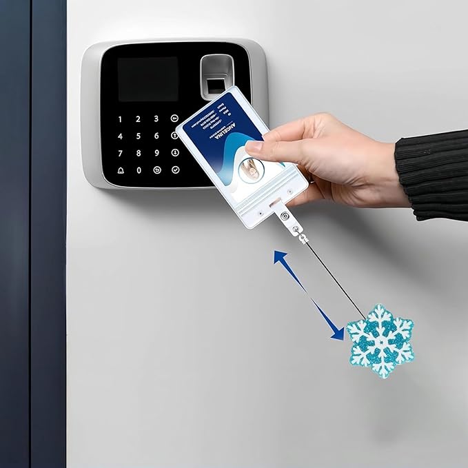Snowflake Badge Holder Winter Badge Reel Sparkling Blue White Snowflakes Nurse Badge Holder with Alligator Clip Cute Christmas Badge Reels Xmas ID Name Badge Clips for Nurse Teacher Office Decoration