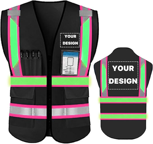 YOWESHOP High Reflective Visibility Safety Vest Custom Your Logo Safety Workwear with Reflective Strips and Pockets
