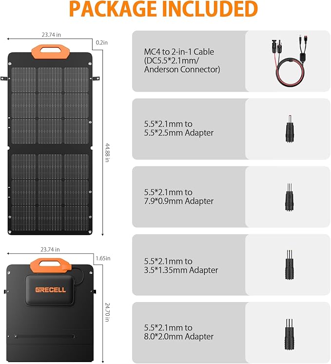 GRECELL 100W Solar Panel, 21.5V Portable Foldable Solar Panel 24% High Efficiency with Fast Charger and Adjustable Kickstand for Power Station, Solar Cell Charger for Outdoor Camping RV Van Travel