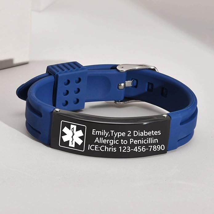 VNOX Medical Alert Bracelets for Men & Women Kids with Free Engraving Adjustable Stainless Steel Mesh Emergency Medical ID Bracelets Wristband