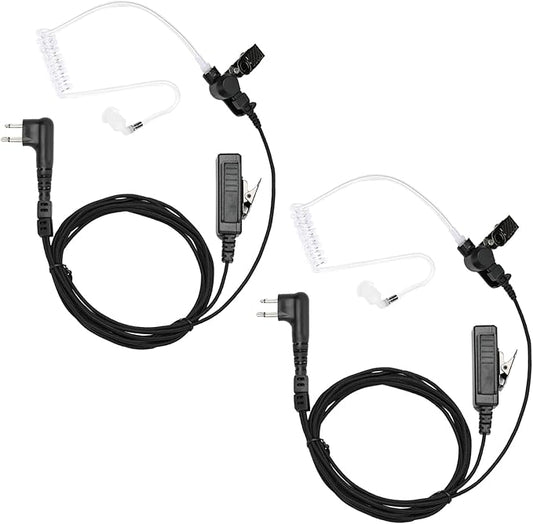 Two Way Radio Earpiece with PTT Compatible with Motorola CLS1110 CLS1410 CP185 CP200 CP200D Walkie Talkie 2 Pin Surveillance Headset with Mic Reinforced Cable (2 Packs)