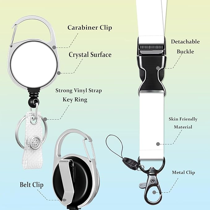 White ID Badge Holder Lanyards for ID Badge Reel Retractable Heavy Duty Lanyard with ID Holder Office Essentials for Men Clip ID Card Holder for Teacher Women Work Office