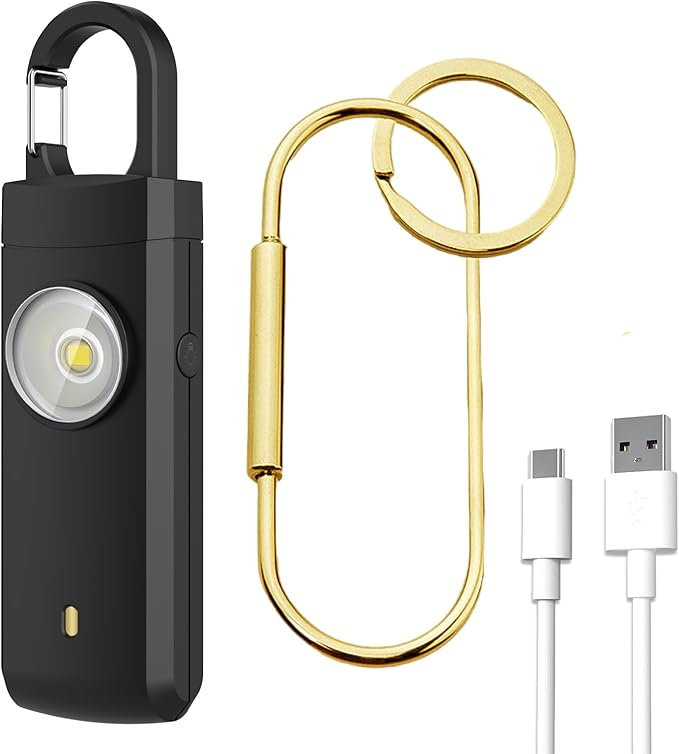 Self Defense USB Rechargeable Alarm,130 dB Loud Siren with LED Strobe Light,Keychain Design for Easier Carrying, Personal Alarm for Women, Children, Elderly. (Black)