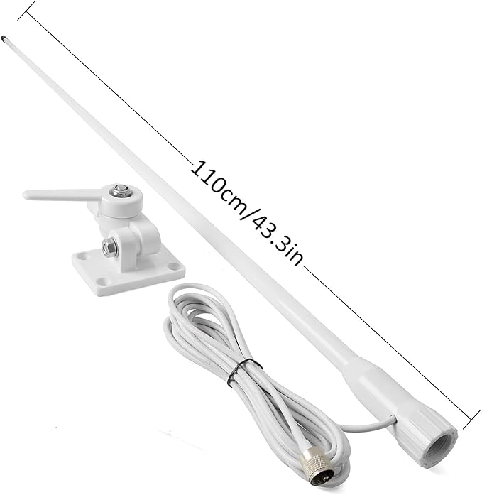 VHF Marine Antenna,43.3inch Fiberglass Antenna with 22.9ft RG-58 Cable/Ratchet Mount,for Uniden Standard Horizon Cobra Marine Radio