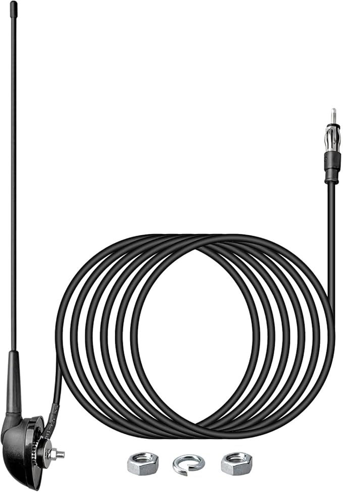 Anina 16 Inch AM/FM Universal Top/Side Mount Antenna for Vehicle Truck Boat ATV UTV RV Motorcycle, 16" Car Radio Aerial Replacement Mast w/Mount Base and Extension Cable for Stereo Receiver Head Unit