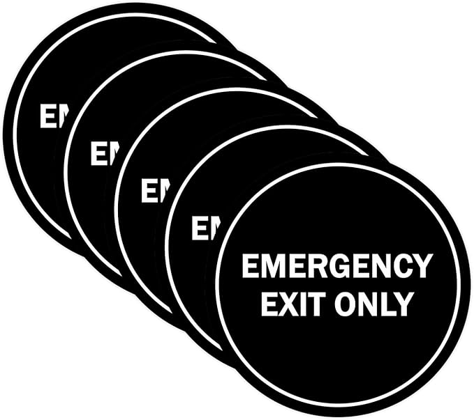 Signs ByLITA Circle Emergency Exit Only Sign (Black) - X-large 5 Pack