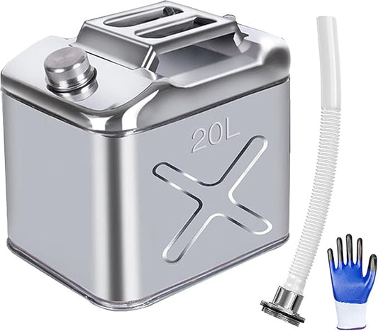 5 Gallon Metal Water Can 304 Stainless Steel Water Container with Flexible Spout/Nozzle System Pressure Relief Valve Safety Configuration for ATV UTV SUV MPV and Off Road Camping （20 Litre）