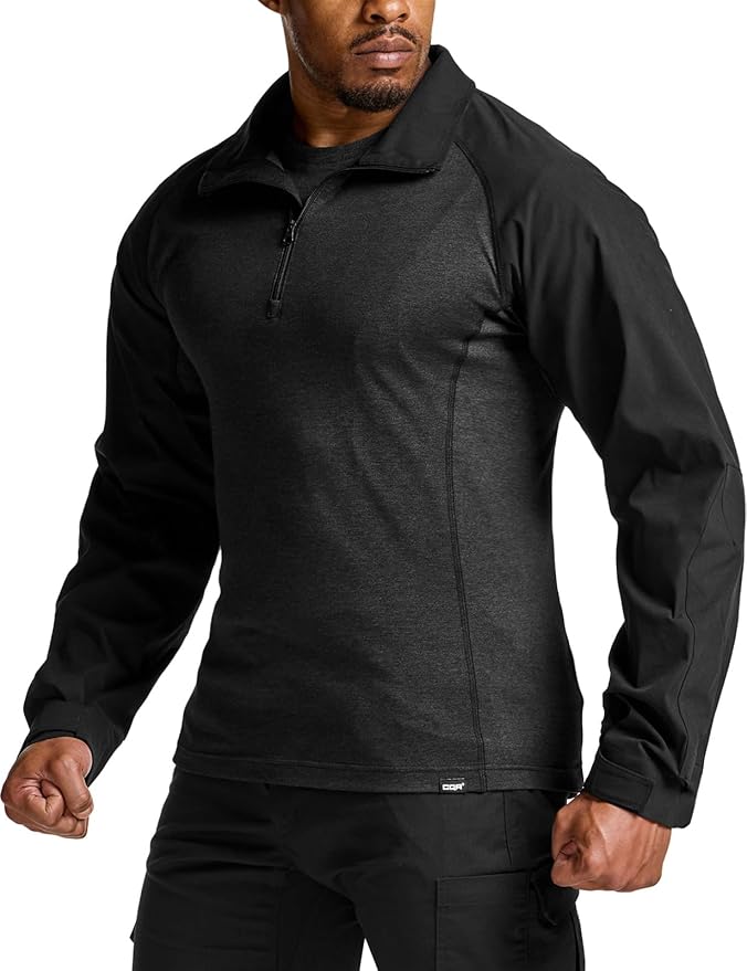 CQR Men's Combat Shirt Tactical 1/4 Zip Long Sleeve Military BDU Shirts Camo EDC Top with Pockets