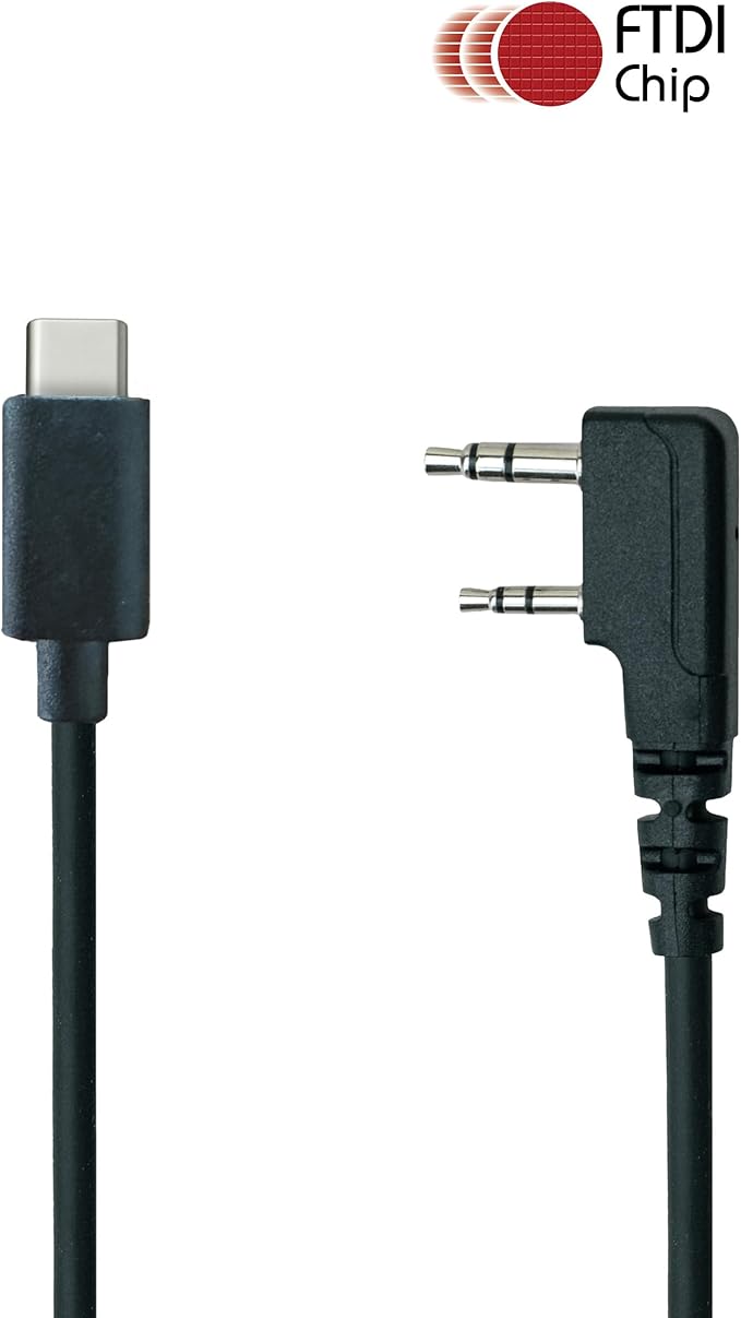 BTECH PC03 USB-C Programming Cable – FTDI Chipset for Baofeng & Kenwood K1 2 Pin Two-Way Radios | Compatible with Windows, Mac, and Linux | Easy Plug-and-Play Chirp Programming