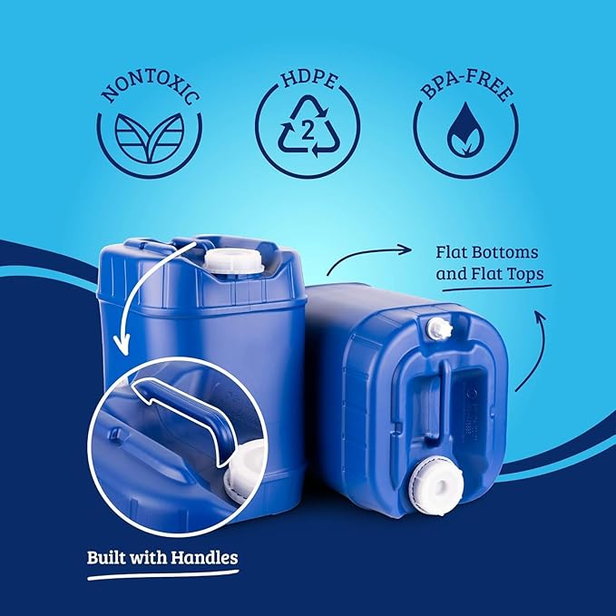 5-Gallon Stackable Water Storage Containers, Emergency Water Storage for Camping and Disaster Preparedness, 20 Gallons