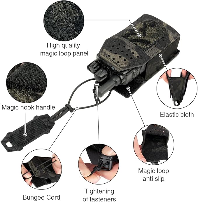 Tactical Radio Holster Molle Radio Pouch Universal Radio Holder For Walkie Talkie Motorola BaoFeng UV-5R BF-F8HP Adjustable Storage Rifle Magazine Pouch(camo black)