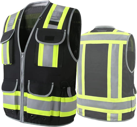 Safety Vest, Hi Vis Vests with Pockets, Class 2 High Visibility Vests,Construction Surveyor Work Vest for Men Women