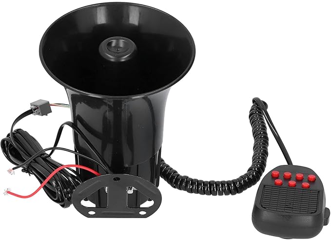 12V 50W 115dB Car Horn with PA Mic, 7 Sound Emergency Warning Alarm Siren, Loud Car Alarm Speaker for Truck RV Boat, Universal 12V Vehicle Safety Alert System