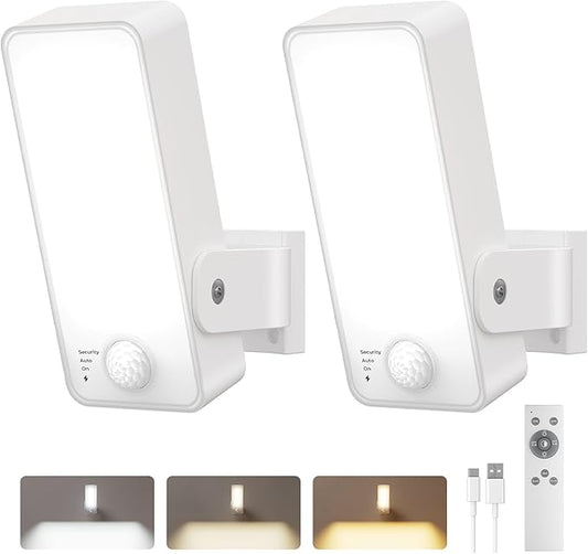 2 Pack Motion Sensor Outdoor Lights, 10000mAh Rechargeable 600 Lumen Battery Operated Outdoor Lights with 3 Modes, 3 Colors, IP65 Waterproof Outdoor Security Lights for Fences, Garage, Patio