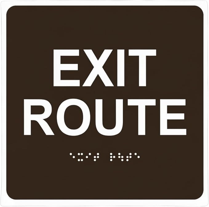 ADA Exit Route,Braille Grade II, ADA Compliant,6"x6", 3M Double Sided Tape (Brown)