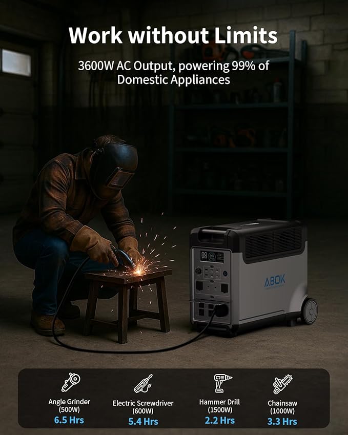 Portable Power Station, 3840Wh LiFePO4 Battery, 3600W Electric Solar Generator for Garage, Home, Off-Grid Living, Camping, RVs, Outdoor Adventures, Power Outages